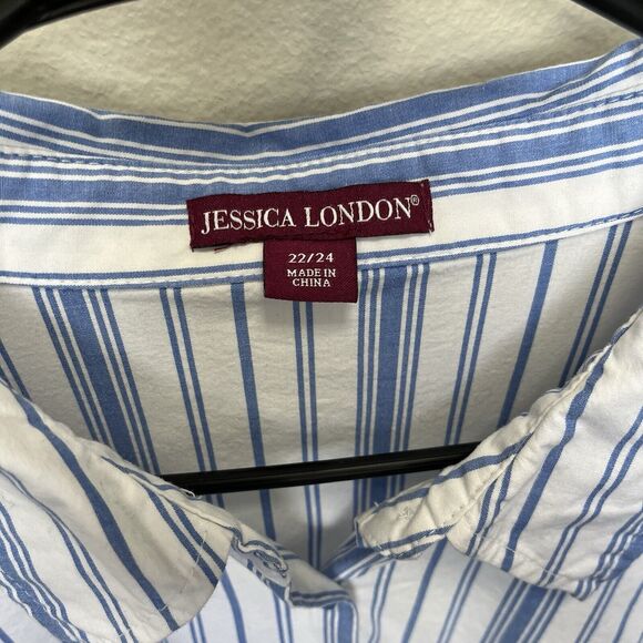 Jessica London | Striped Buttoned Top Blue & White Size 22/24 3/4 Sleeve - Picture 3 of 5